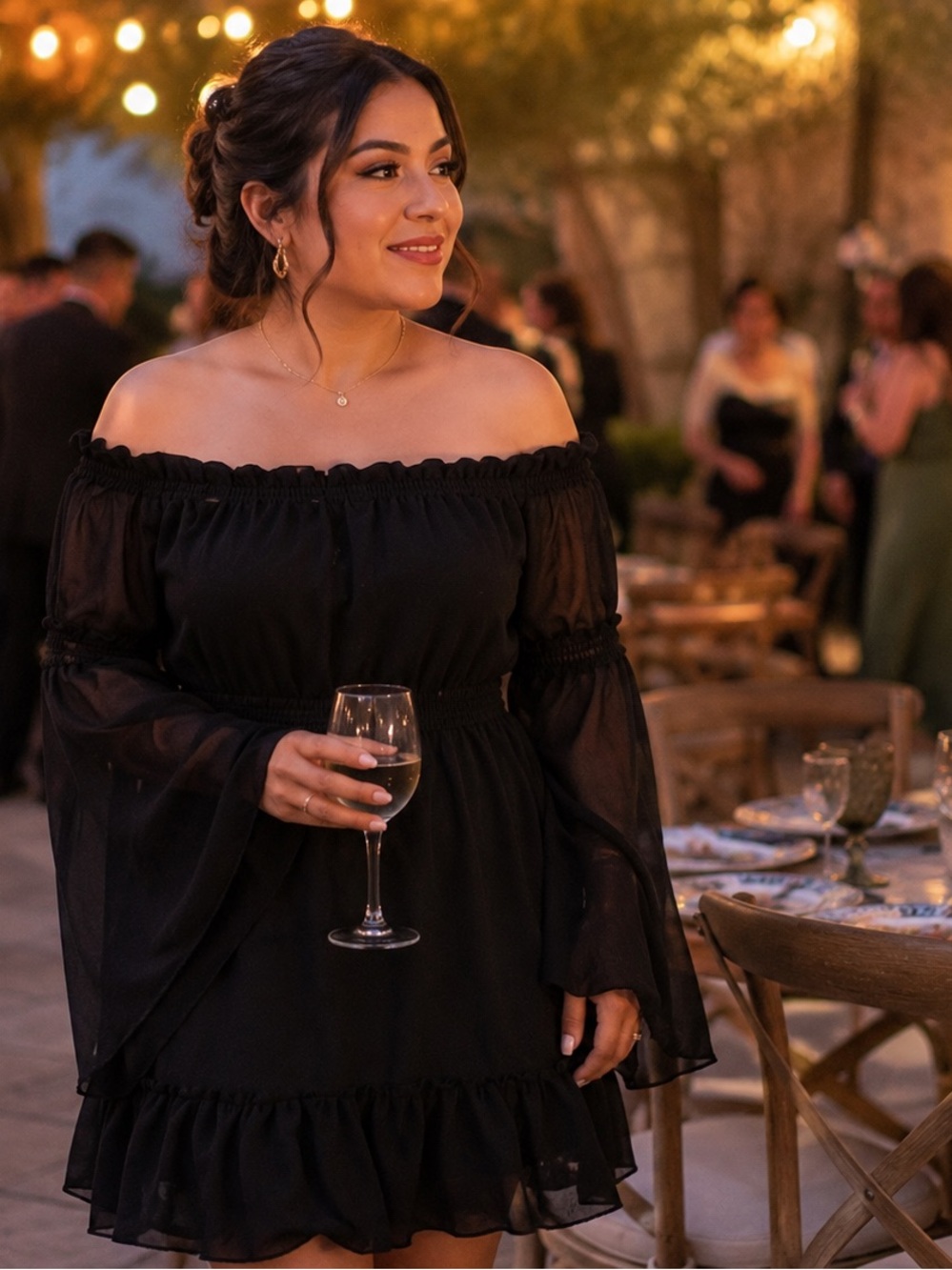 Live 4 Truth Off-Shoulder Black Sheer Sleeve Mini Dress